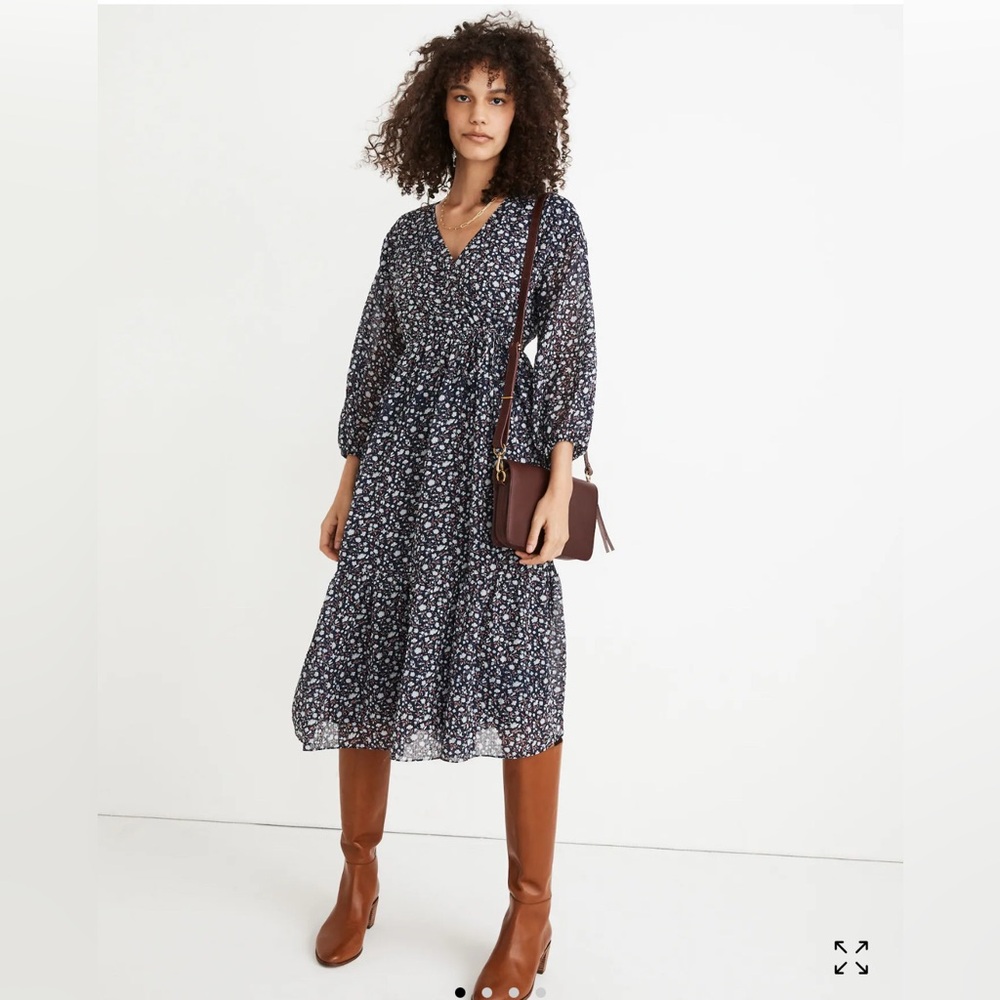 Madewell Navy Floral Midi Dress